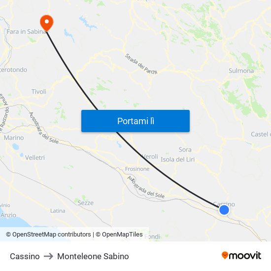 Cassino to Monteleone Sabino map