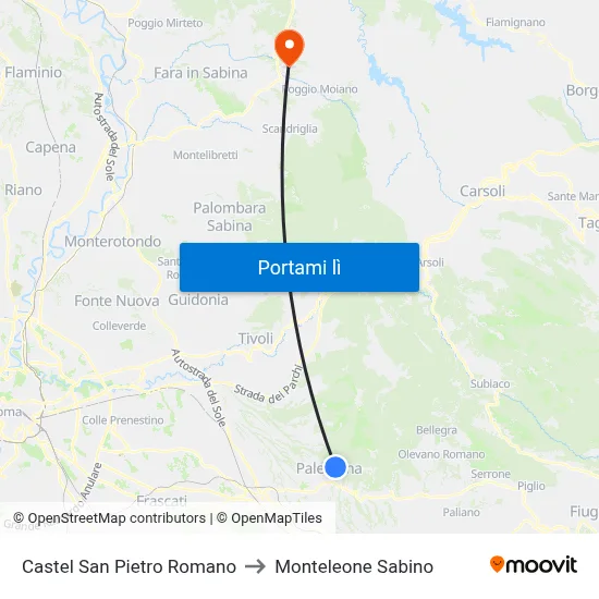 Castel San Pietro Romano to Monteleone Sabino map