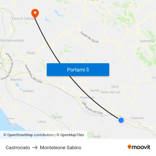 Castrocielo to Monteleone Sabino map