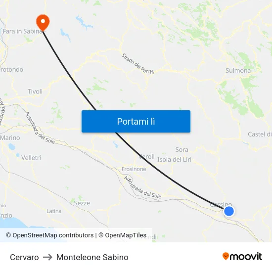 Cervaro to Monteleone Sabino map