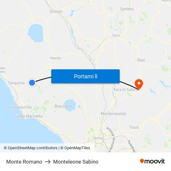 Monte Romano to Monteleone Sabino map