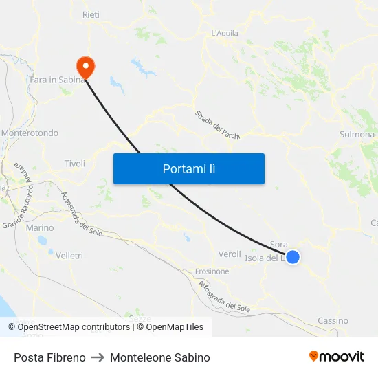 Posta Fibreno to Monteleone Sabino map
