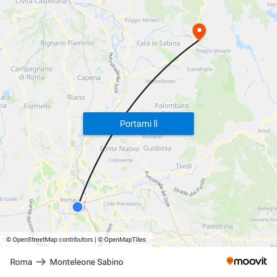 Roma to Monteleone Sabino map