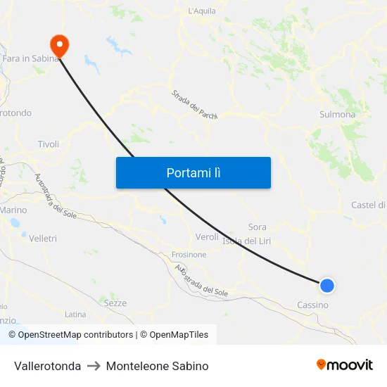 Vallerotonda to Monteleone Sabino map