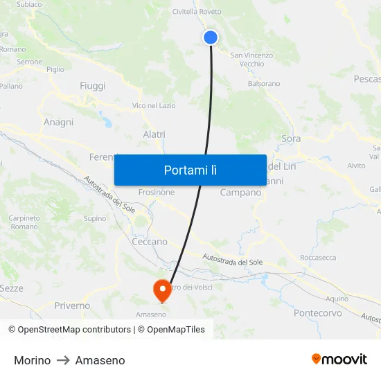 Morino to Amaseno map