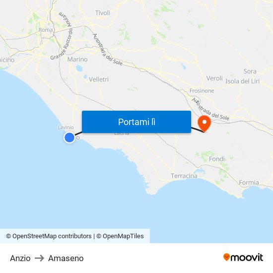 Anzio to Amaseno map