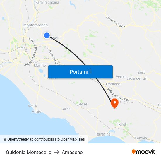 Guidonia Montecelio to Amaseno map