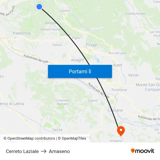 Cerreto Laziale to Amaseno map
