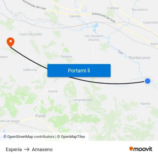 Esperia to Amaseno map