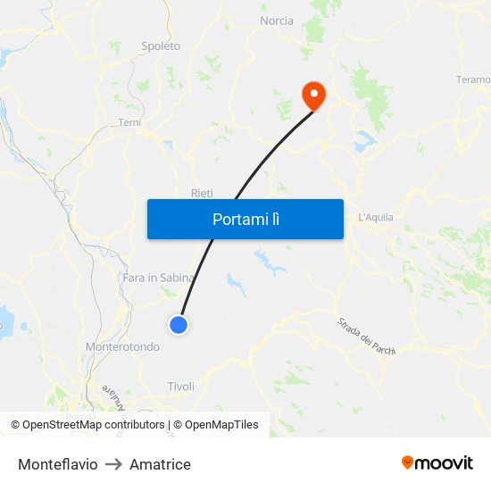 Monteflavio to Amatrice map