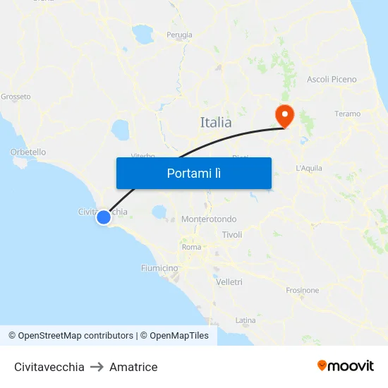 Civitavecchia to Amatrice map