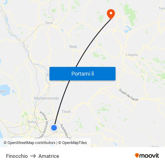 Finocchio to Amatrice map