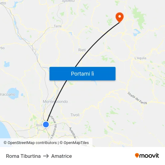 Roma Tiburtina to Amatrice map