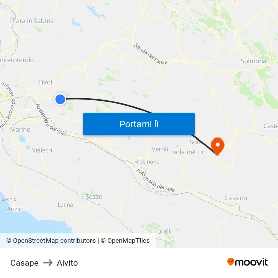 Casape to Alvito map
