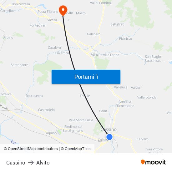 Cassino to Alvito map
