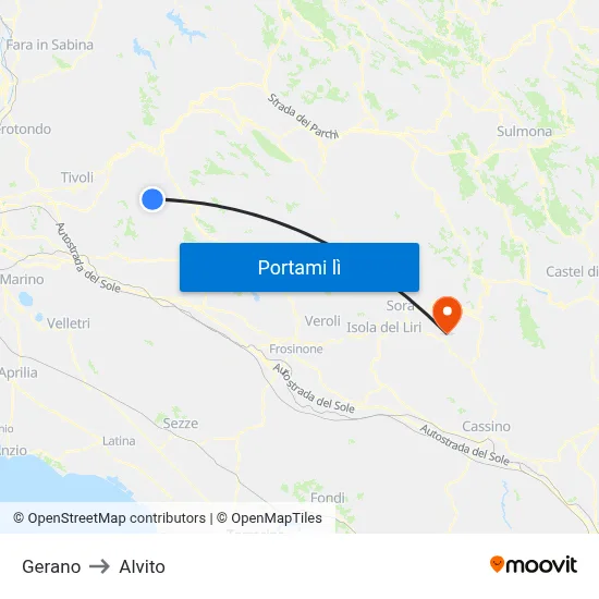Gerano to Alvito map