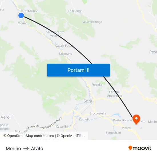 Morino to Alvito map