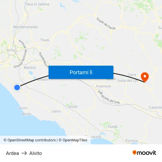 Ardea to Alvito map