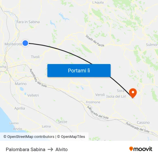 Palombara Sabina to Alvito map