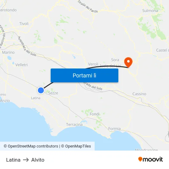 Latina to Alvito map