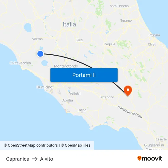 Capranica to Alvito map
