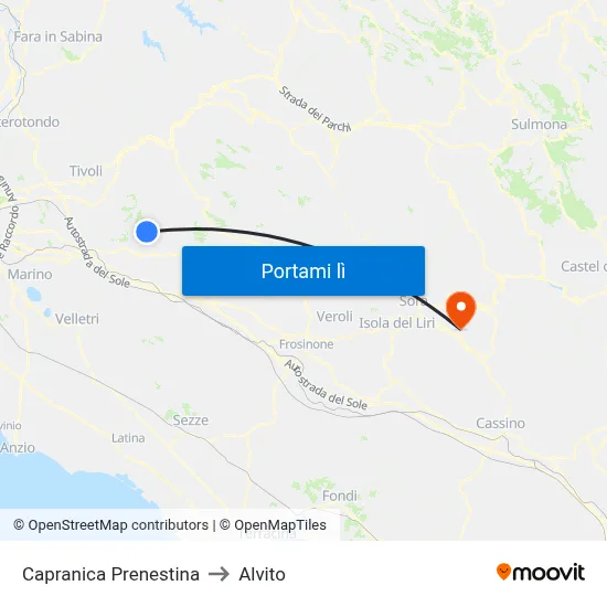 Capranica Prenestina to Alvito map