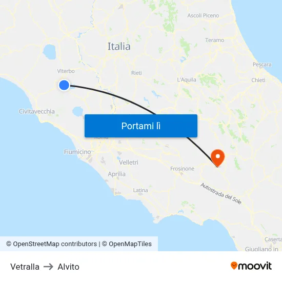 Vetralla to Alvito map
