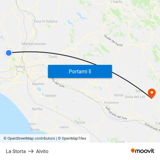 La Storta to Alvito map
