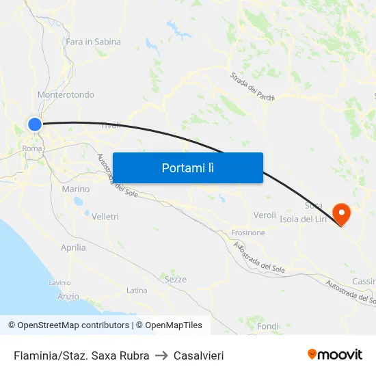 Flaminia/Staz. Saxa Rubra to Casalvieri map