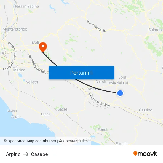 Arpino to Casape map