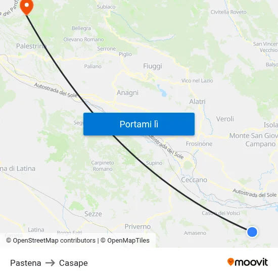 Pastena to Casape map