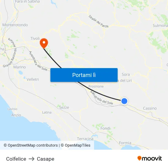 Colfelice to Casape map