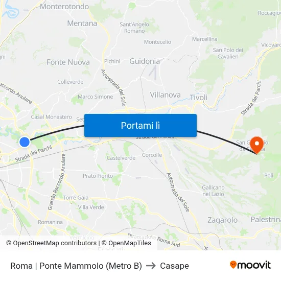 Roma | Ponte Mammolo (Metro B) to Casape map