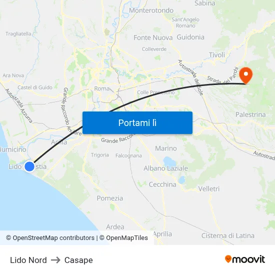 Lido Nord to Casape map
