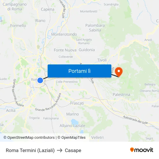 Roma Termini (Laziali) to Casape map