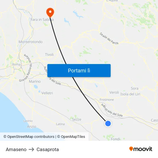 Amaseno to Casaprota map