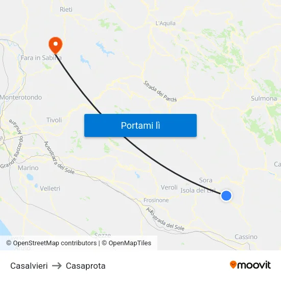 Casalvieri to Casaprota map