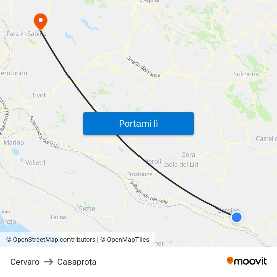 Cervaro to Casaprota map