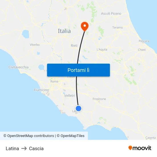 Latina to Cascia map