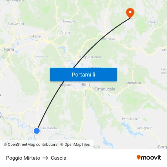 Poggio Mirteto to Cascia map