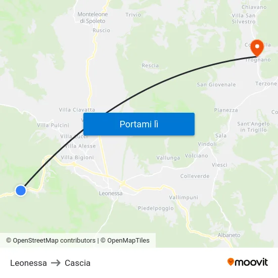 Leonessa to Cascia map
