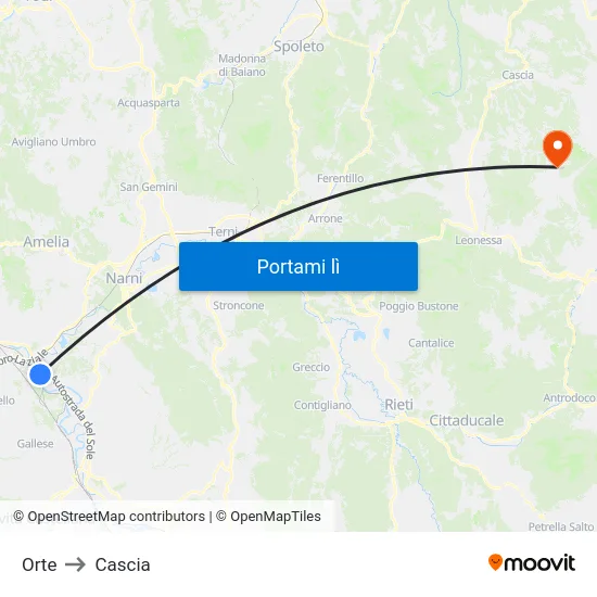 Orte to Cascia map