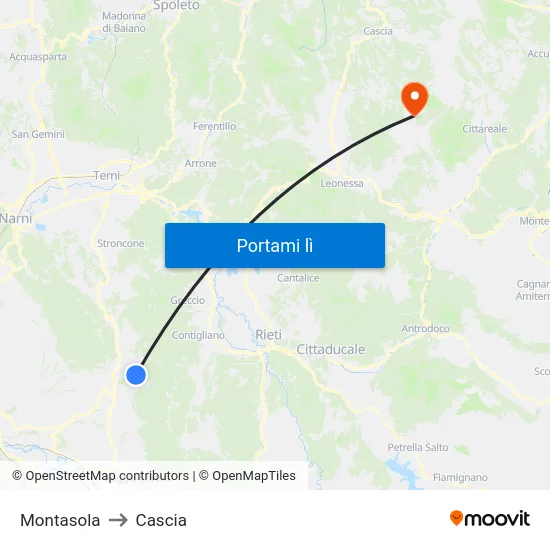Montasola to Cascia map