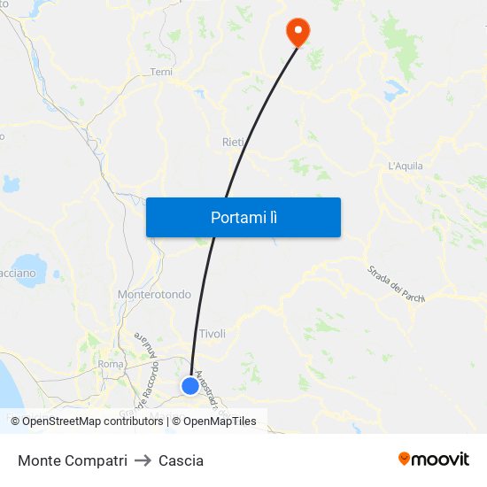 Monte Compatri to Cascia map