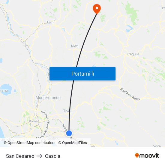 San Cesareo to Cascia map