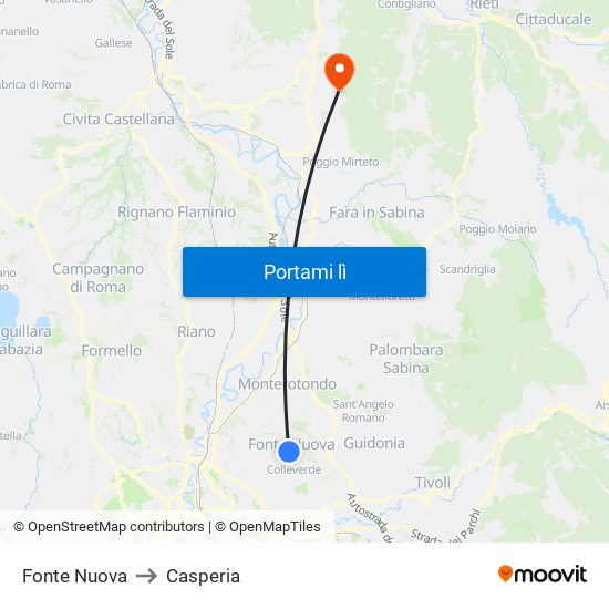 Fonte Nuova to Casperia map