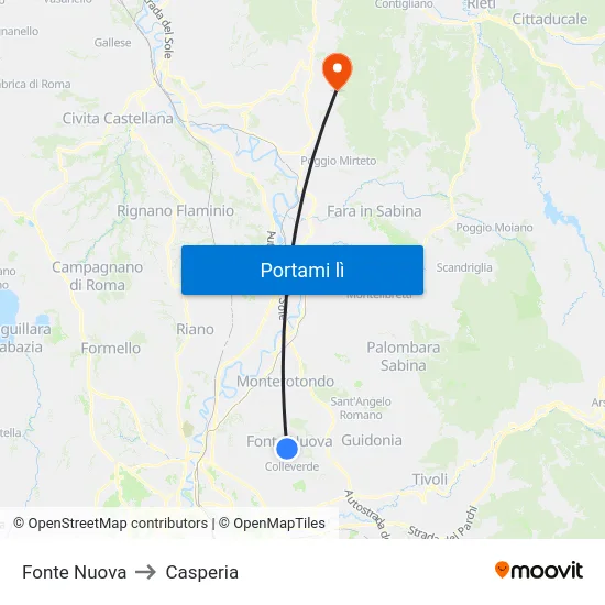 Fonte Nuova to Casperia map
