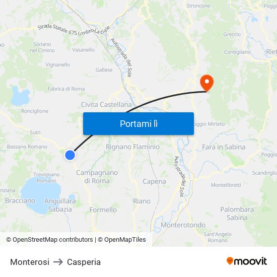 Monterosi to Casperia map
