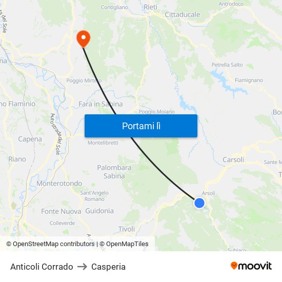 Anticoli Corrado to Casperia map