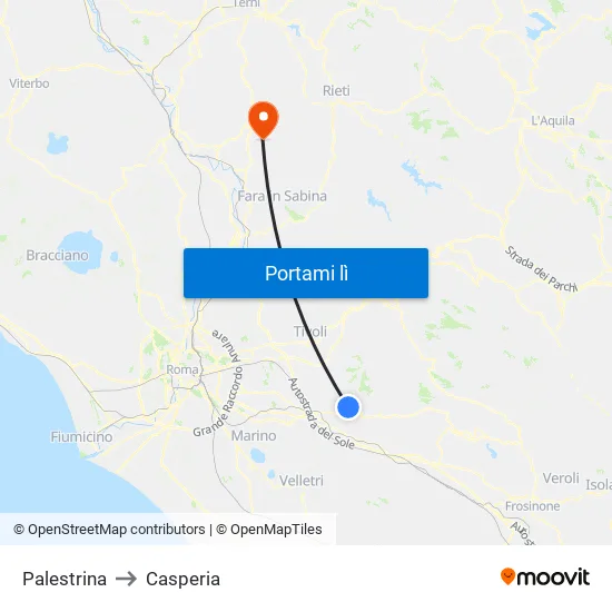 Palestrina to Casperia map